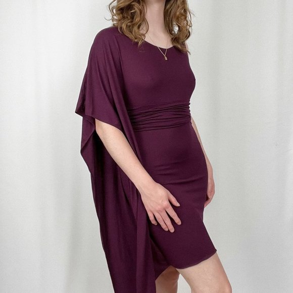 Vintage Asymmetrical Draped Midi Mini Dress Wedding Guest  Green Goddess 90s Y2K - Picture 2 of 8